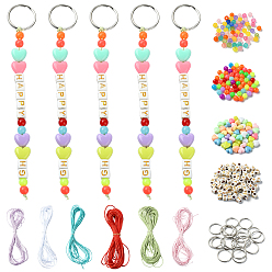 (52) Непрозрачная лаванда Набор для изготовления ювелирных изделий из браслетов своими руками, в том числе акриловые бусины, железный сплит кольцо для ключей, вощеный шнур полиэстера, разноцветные, 4~20x0.5~10.5x0.5~6 мм, отверстие : 1.5~3.5 мм