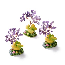 Amethyst Natural Amethyst Chips & Resin Pedestal Display Decorations, with Brass Finding, Tree, 71~74x49~53x32~34mm