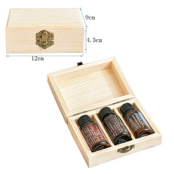 Blanched Almond 3 Grids Rectangle Wood Storage Empty Boxes, with Hinged Lid, for Essential Oil Bottle Storage, Blanched Almond, 12x9x4.5cm