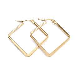 Golden 201 Stainless Steel Angular Hoop Earrings, with 304 Stainless Steel Pins, Flat Rhombus, Golden, 34.5x35.5x1.5~2mm, Pin: 1x0.7mm