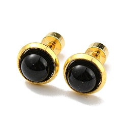 Noir Boucles d'oreilles à tige droites en résine ronde et plate avec placage sous vide PVD, bijoux de corps piercing doré en acier inoxydable, noir, 304mm