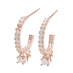 Rose Gold 925 Sterling Silver with Cubic Zirconia Stud Earring Findings, Rose Gold, 21mm, Pin: 0.6mm
