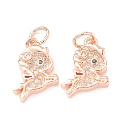 Розовое Золото Латунные микропаве прозрачные кубические циркониевые подвески, долговечный, с целью перехода в кольце, лошадь, розовое золото , 15x10x2 мм, отверстие : 3.5 мм