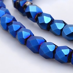 Blue Plated Full Plated Glass Faceted Drum Beads Strands, Blue Plated, 6x6x6mm, Hole: 1mm, about 71pcs/strand, 16.5 inch