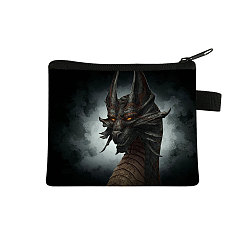 Black Dragon Pattern Polyester Wallets with Zipper, Change Purse, Clutch Bag for Women, Black, 13.5x11cm