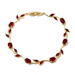 Темно-Красный Браслеты из латуни с микропаве и кубическим цирконием в виде листьев, цепочка для женщин, без кадмия и без свинца, реальный 18 k позолоченный, стойки покрытие, долговечный, темно-красный, 8.90 дюйм (22.6 см)