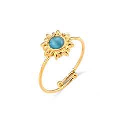 Blue cat's eye. Adjustable Natural Stone Sun Ring with 18K Plated Stainless Steel and Cat Eye Gemstone for Women