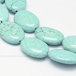 Aquamarine Natural Howlite Beads Strands, Oval, Dyed & Heated, Aquamarine, 10x8x4mm, Hole: 1mm, about 38pcs/strand, 15.3 inch(39cm)