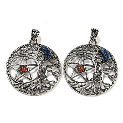 со Синим Покрытием Подвески из натурального красного агата (окрашенного и нагретого) и гальванического друзового агата, Антикварная серебряная стойка из сплава с покрытием из дерева и подвесками в виде звезд, без свинца и без кадмия, с покрытием синим, 43x39x6 мм, отверстие : 4x6 мм