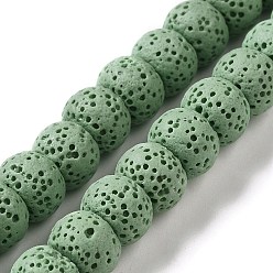 Dark Sea Green Natural Lava Rock Dyed Beads Strands, Rondelle, Dark Sea Green, 10x7~7.5mm, Hole: 1.6mm, about 55~56pcs/strand, 16.14''(41~41.5cm)