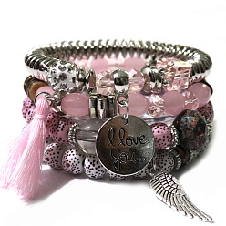 Pink Bohemian Tassel Bracelet Multi-layer Beaded European and American Personality Hand Ring