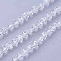Other Quartz Natural White Topaz Beads Strands, Faceted, Round, 3~3.5mm, Hole: 0.5mm, about 115~130pcs/strand, 14.5~16.1 inch(37~41cm)