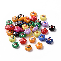 Mixed Color Printed Opaque Acrylic Beads, Flower, Mixed Color, 9.5x9.5x4.5mm, Hole: 1.8mm