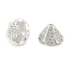 Серебро Латунь микро проложить кубический цирконий шарик, без свинца и без кадмия, стручок из лотоса, серебряные, 11x7.5 мм, отверстие : 1.2 мм