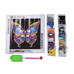 Butterfly DIY 5D Diamond Painting Full Drill Kits, including 1 Sheet Canvas Painting Cloth, 21 Bags Resin Rhinestones, 1Pc Diamond Sticky Pen, 1Pc Tray Plate and 1Pc Glue Clay, Butterfly Pattern, 300x300x0.3mm