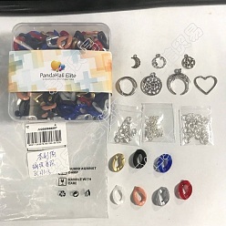 Mixed Color PandaHall Elite DIY Curb Chains Bracelets Necklaces Making Kits, Including Acrylic & Plastic & 304 Stainless Steel Linking Rings, Moon & Star Alloy Pendant, Mixed Color, 282Pcs/box