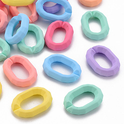 Mixed Color Rubberized Style Acrylic Linking Rings, Quick Link Connectors, for Cross Chains Making, Oval, Faceted, Mixed Color, 25.5x18x6mm, Inner Diameter: 8x15.5mm