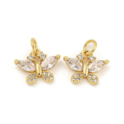 Real 18K Gold Plated Brass Micro Pave Clear Cubic Zirconia Pendants, Butterfly, Real 18K Gold Plated, 9x13x2.5mm, Hole: 3mm