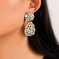 10055 Colorful Drop-shaped Rhinestone Earrings with Geometric Irregular Inlay Pendant