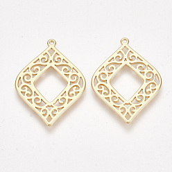 Real 18K Gold Plated Brass Pendants, Rhombus, Nickel Free, Real 18K Gold Plated, 28x20x1mm, Hole: 1mm