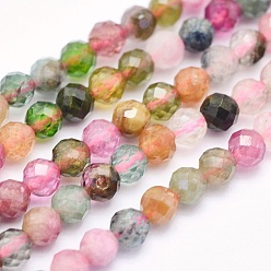 Tourmaline Natural Tourmaline Beads Strands, Round, Faceted, 3mm, Hole: 0.5mm, about 119~125pcs/strand, 15.3 inch(39cm)