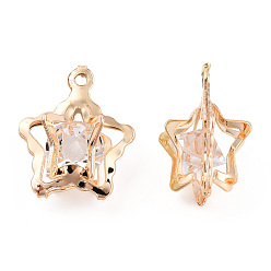 Crystal Rhinestone Pendants, with Light Gold Findings, Star Charms, Cadmium Free & Nickel Free & Lead Free, Crystal, 16x14x10~11mm, Hole: 1~1.2mm