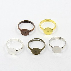 Mixed Color Brass Pad Ring Base Findings, Adjustable, Mixed Color, 19mm