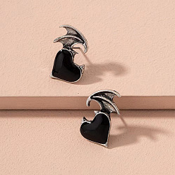 black Fashion Devil Wing Heart-shaped Wing Earrings - Vintage Punk Love Earrings