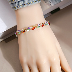 S267/Silver Bottom Colored Leaves Colorful Crystal Bracelet with Diamond-Encrusted Willow Leaf Charm - Unique and Stylish Handcrafted Accessory