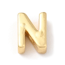 Letter N Rack Plating Brass Slide Charms, Cadmium Free & Lead Free, Real 18K Gold Plated, Letter, Letter N, 7.5x5.5x3.5mm, Hole: 1.4mm