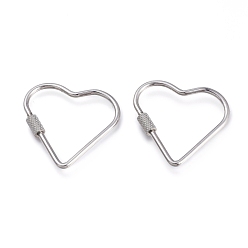 Stainless Steel Color 304 Stainless Steel Screw Carabiner Lock Charms, for Necklaces Making, Heart, Stainless Steel Color, 34x34x4mm, Screw: 7x4mm
