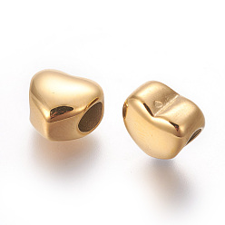 Golden 304 Stainless Steel European Beads, Ion Plating (IP), Large Hole Beads, Heart, Golden, 10.5x11.3~11.5x8.1~8.3mm, Hole: 5mm