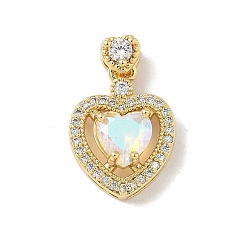 Прозрачный АВ Латунные микро проложить кубического циркония подвески, сердце прелести, без свинца и без кадмия, долговечный, реальный 18 k позолоченный, стойки покрытие, ясно AB, 19.5x13.5x6 мм, отверстие : 3x1 мм
