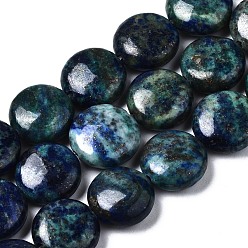 Chrysocolla and Lapis Lazuli Natural Chrysocolla and Lapis Lazuli Beads Strands, Flat Round, 12~12.5x5~6mm, Hole: 1mm, about 39pcs/strand, 15.87 inch(40.3cm)