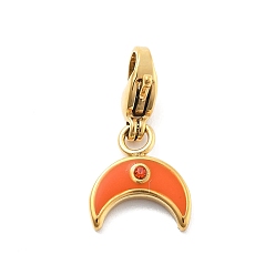 Оранжево-Красный 304 подвеска из эмали из нержавеющей стали, серп, с когтя омара застежками и стразами, ионное покрытие (ip), реальный 14 k позолоченный, оранжево-красный, 20 мм
