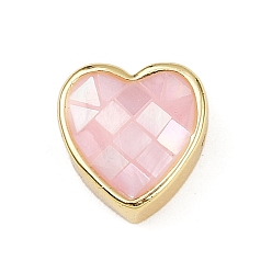 Pink Латунь эмаль бисера, с оболочкой, сердце, без кадмия и без свинца, стойки покрытие, долговечный, реальный 18 k позолоченный, розовые, 10x10x5 мм, отверстие : 1.4 мм