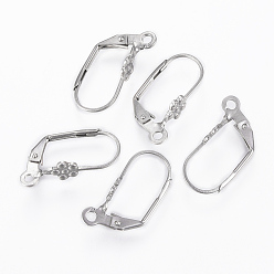 Stainless Steel Color 304 Stainless Steel Leverback Earring Findings, with Loop, Stainless Steel Color, 19x11x5mm, Hole: 1.5mm, Pin: 0.8mm