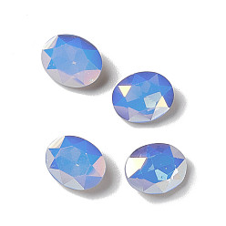 Air Blue Opal Light AB Style Eletroplate K9 Glass Rhinestone Cabochons, Pointed Back & Back Plated, Faceted, Oval, Air Blue Opal, 10x8x4.5mm