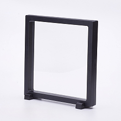 Noir Supports de cadre en plastique, avec membrane transparente, Pour la bague, pendentif, affichage de bijoux de bracelet, carrée, noir, 18x18x2 cm