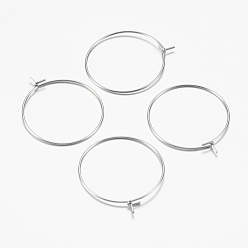 Stainless Steel Color 316 Surgical Stainless Steel Hoop Earrings Findings, Wine Glass Charms Findings, Stainless Steel Color, 29x25x0.7mm, 21 Gauge