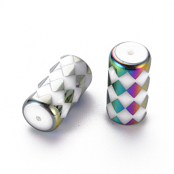Colorful Electroplate Glass Beads, Column with Rhombus Pattern, Colorful, 20x10mm, Hole: 1.2mm, 50pcs/bag