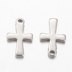 Stainless Steel Color 304 Stainless Steel Tiny Cross Charms, Stainless Steel Color, 12x7x1mm, Hole: 1mm, 20pcs/bag