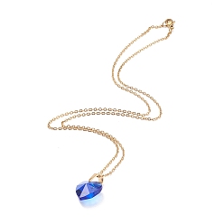 Blue Heart Glass Pendant Necklaces, with 304 Stainless Steel Cable Chains and Lobster Claw Clasps, Blue, 17.6 inch(44.7cm)