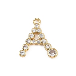Letter A Латунные микро проложить кубического циркония подвески, стойки покрытие, долговечный, без кадмия и без свинца, реальный 18 k позолоченный, буква a, 17x16x2 мм, отверстие : 1.5 мм