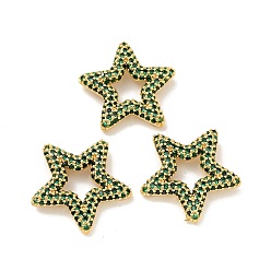 Green Rack Plating Brass Micro Pave Cubic Zirconia Linking Rings, Long-Lasting Plated, Cadmium Free & Lead Free, Star, Golden, Green, 22.5x24x4mm, Inner Diameter: 8.5x10mm