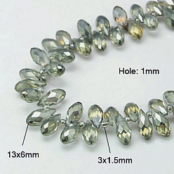 Dark Sea Green Electroplate Glass Faceted Teardrop Beads Strands, Top Drilled Beads, AB Color Plated, Dark Sea Green, 11.5~13x6mm, Hole: 1mm, about 92~95pcs/strand, 16.5 inch