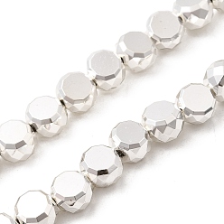 с Покрытием Серебра Стеклянные бусины с гальваническим покрытием , барабан, граненые, со серебряным покрытием, 8x5.5 мм, отверстие : 1 мм, около 54 шт / нитка, 15.75'' (40 см)