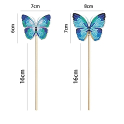 Light Sky Blue DIY Butterfly Plant Stake Diamond Painting Kits, including Plastic Board, Resin Rhinestones and Wooden Stick, Light Sky Blue, 220~230mm, 2pcs/set