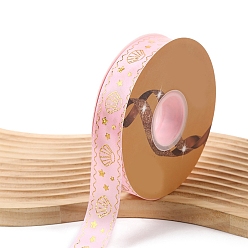 Pink 48 Yards Gold Stamping Polyester Ribbon, Shell Printed Ribbon for Gift Wrapping, Party Decorations, Pink, 1 inch(25mm)