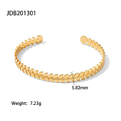 JDB201301 Leaf-shaped Open Bangle Bracelet for Women - 18k Gold Plated Titanium Steel Jewelry